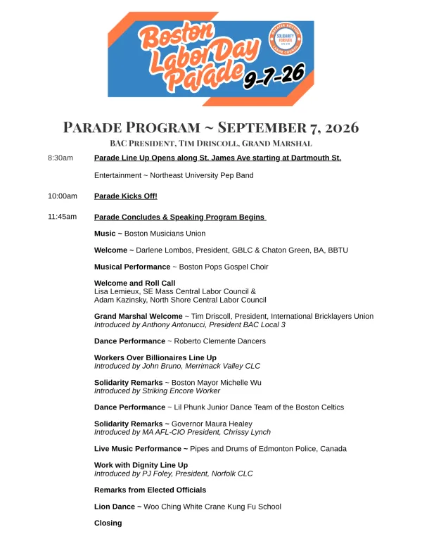 Labor Day Parade Program 2026